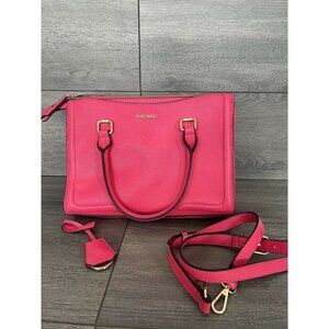 Nine West hot pink satchel shoulder bag medium size gold hardware